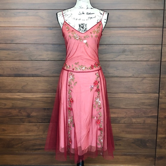 V Neck Spaghetti Strap Embellished Floral Dress - Picture 1 of 5